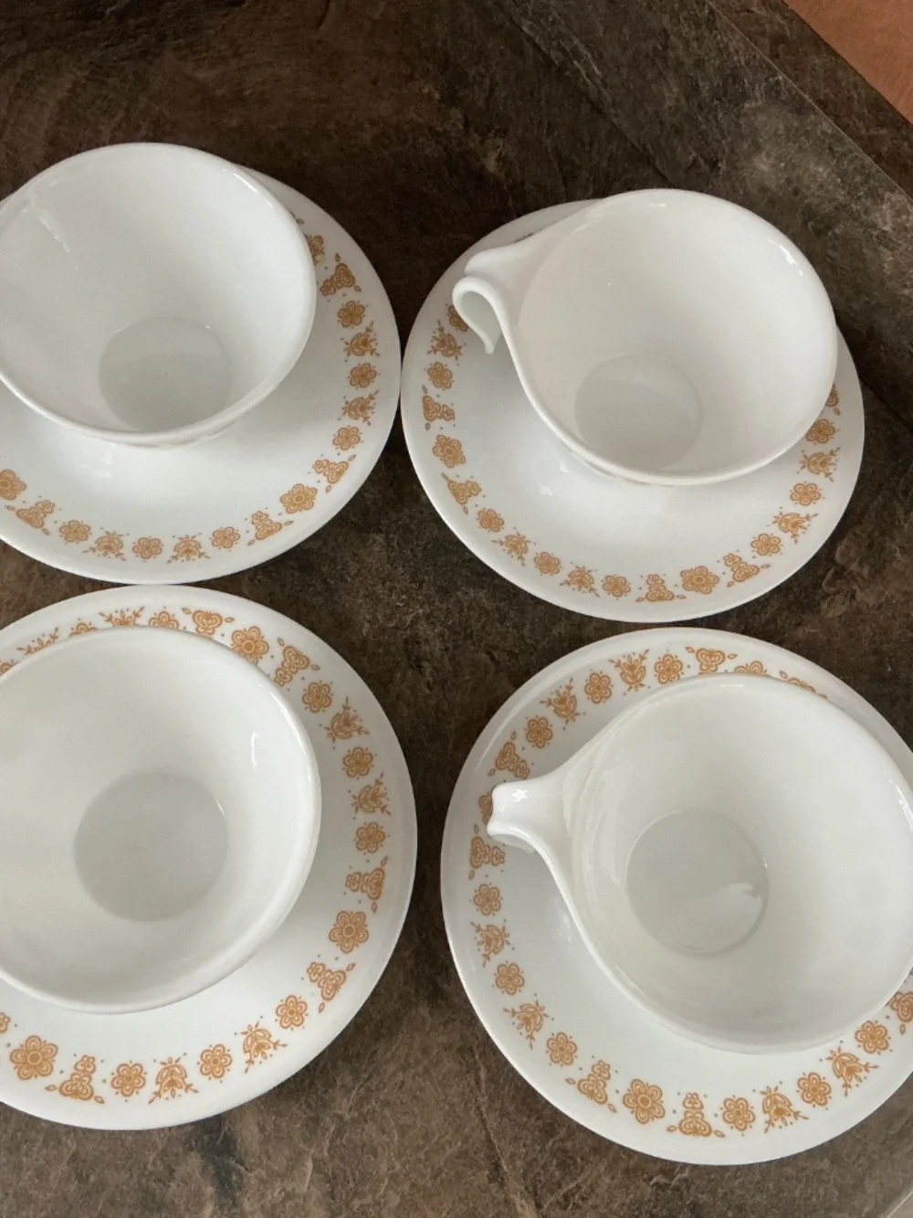 Lot of Vintage Corelle Butterfly Gold Cups and Saucers